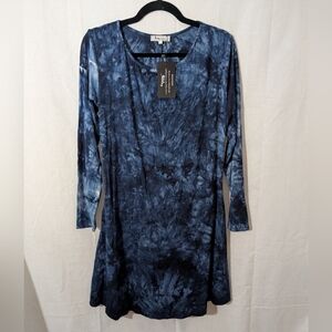 Aliling Blue/Black Tie Dye Dress Long Sleeve, Size Small